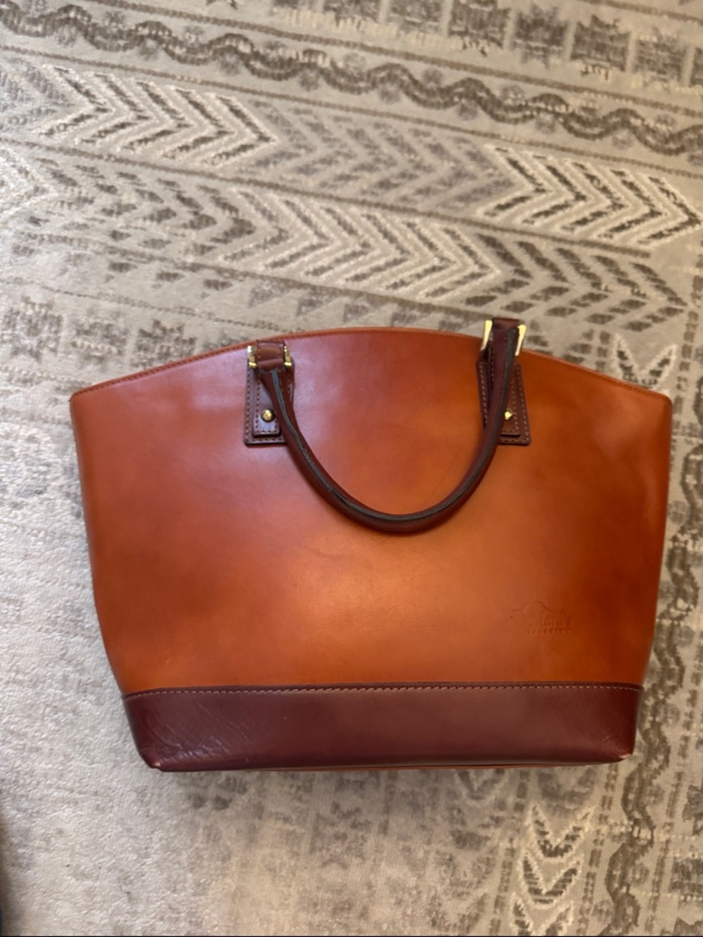 Classic Two-Tone Leather Tote Bag in Cognac and Burgundy